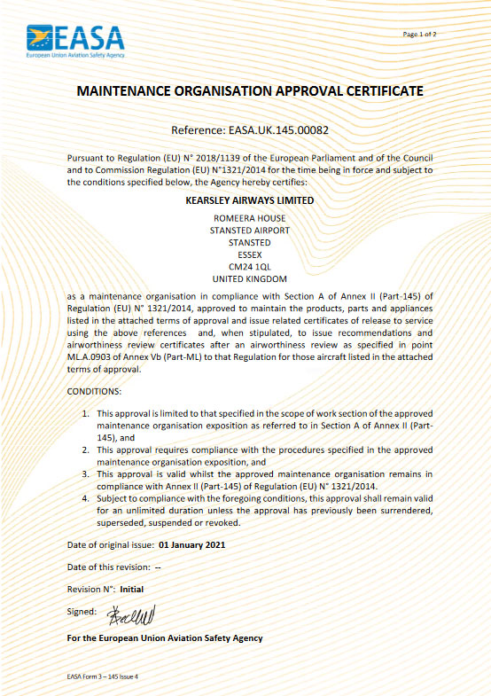 New EASA Approval Certificate